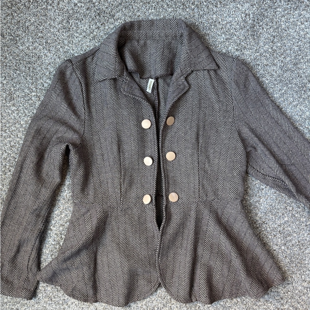 Elegant Women's Herringbone Blazer - Black and White